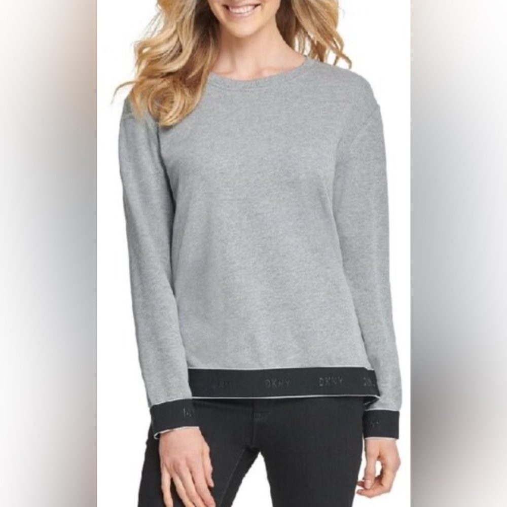 DKNY grey black everywhere logo sweatshirt S